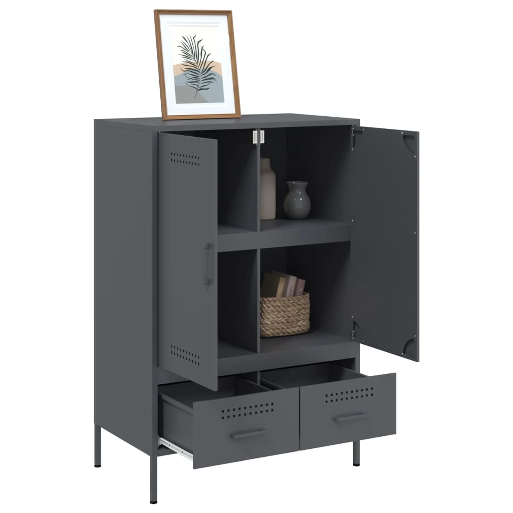 Buffet haut anthracite 68x39x101,5 cm acier laminé à froid, Xios Store SNC