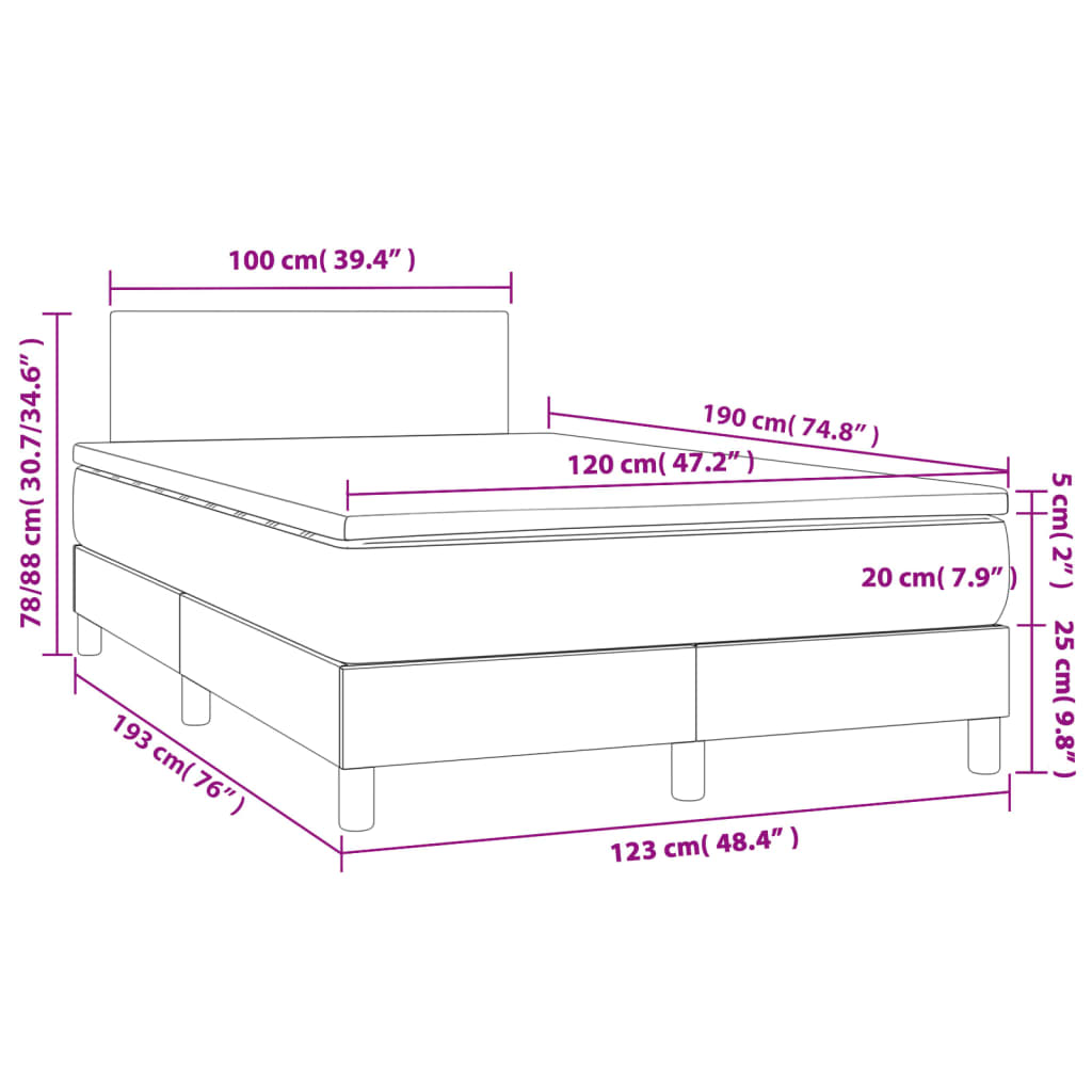 Sommier à lattes de lit matelas cappuccino 120x190cm similicuir Lits & cadres de lit vidaXL