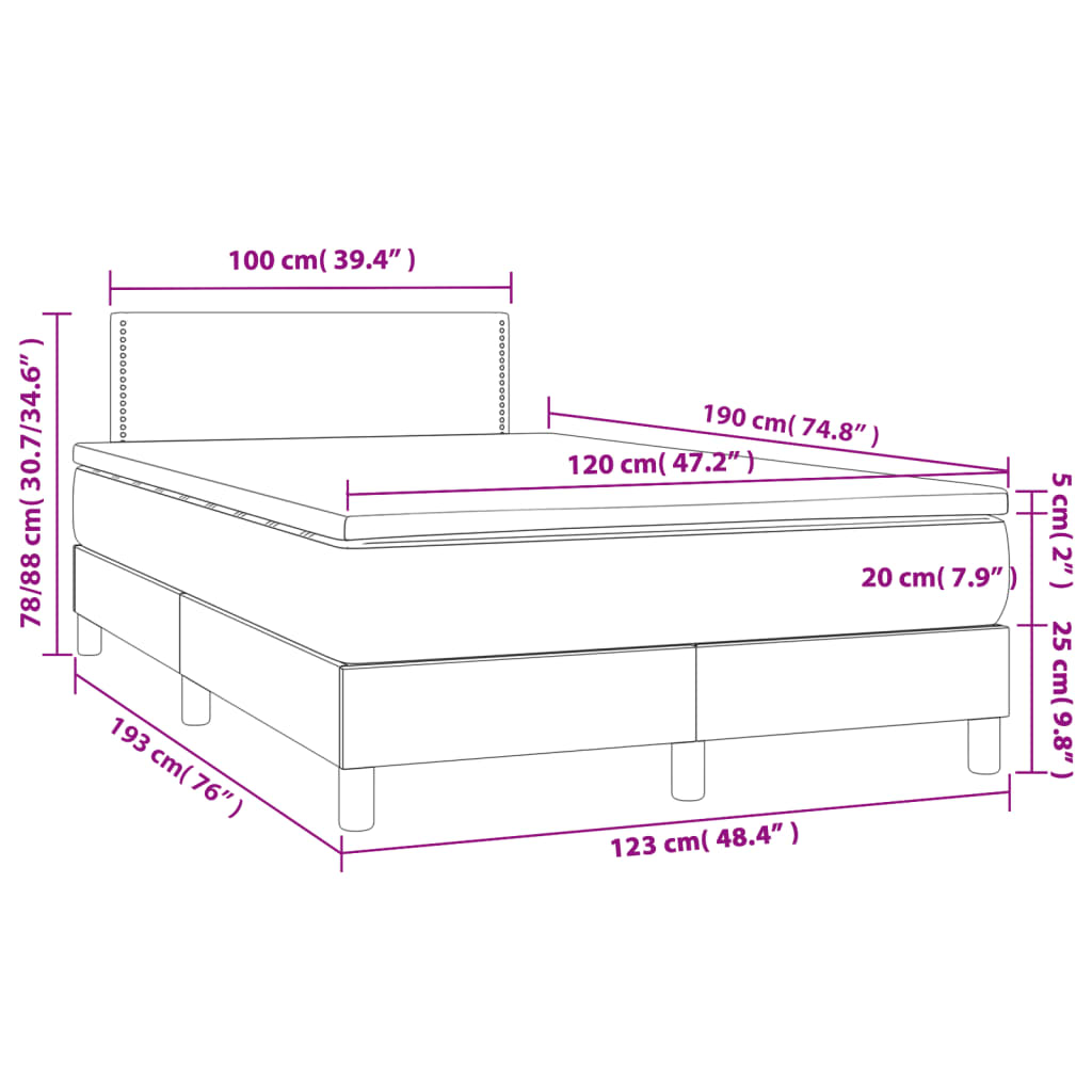 Sommier à lattes de lit matelas cappuccino 120x190cm similicuir Lits & cadres de lit vidaXL