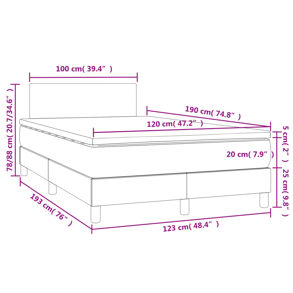 Sommier à lattes de lit avec matelas LED cappuccino 120x190 cm Lits & cadres de lit vidaXL