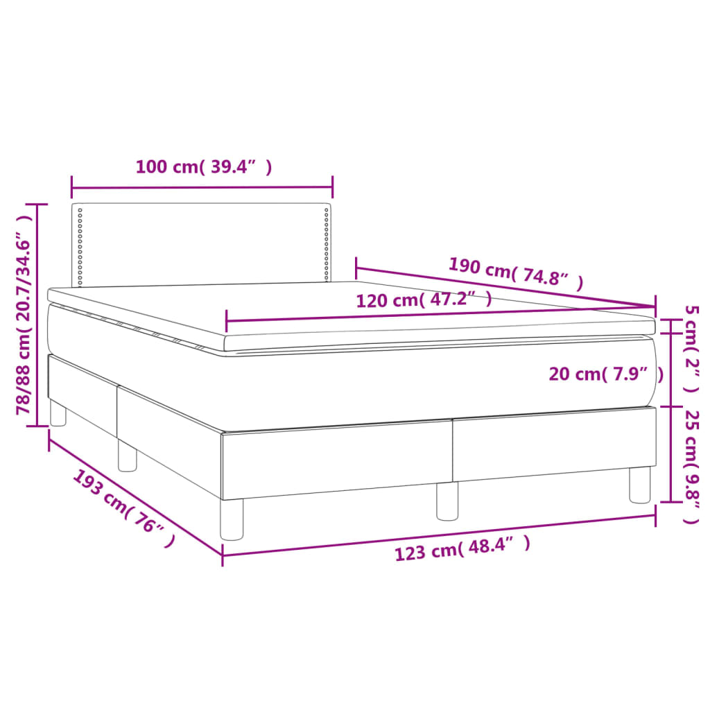 Sommier à lattes de lit avec matelas LED cappuccino 120x190 cm Lits & cadres de lit vidaXL