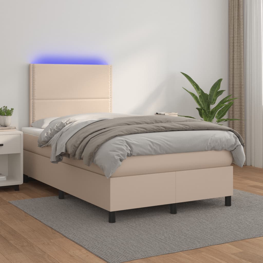 Sommier à lattes de lit avec matelas LED cappuccino 120x190 cm Lits & cadres de lit vidaXL