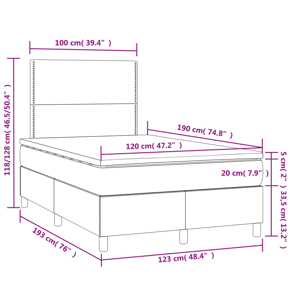 Sommier à lattes de lit avec matelas LED cappuccino 120x190 cm Lits & cadres de lit vidaXL