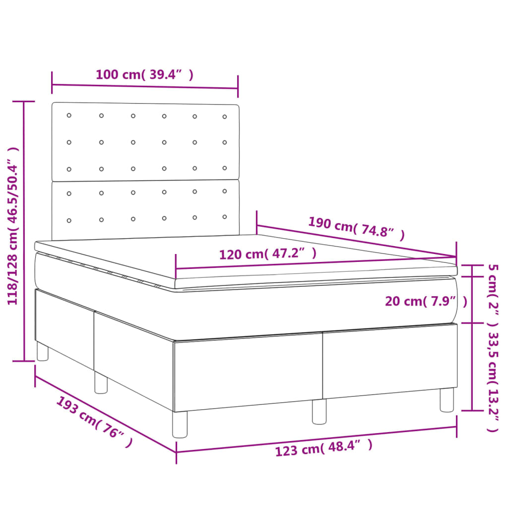 Sommier à lattes de lit avec matelas LED cappuccino 120x190 cm Lits & cadres de lit vidaXL   