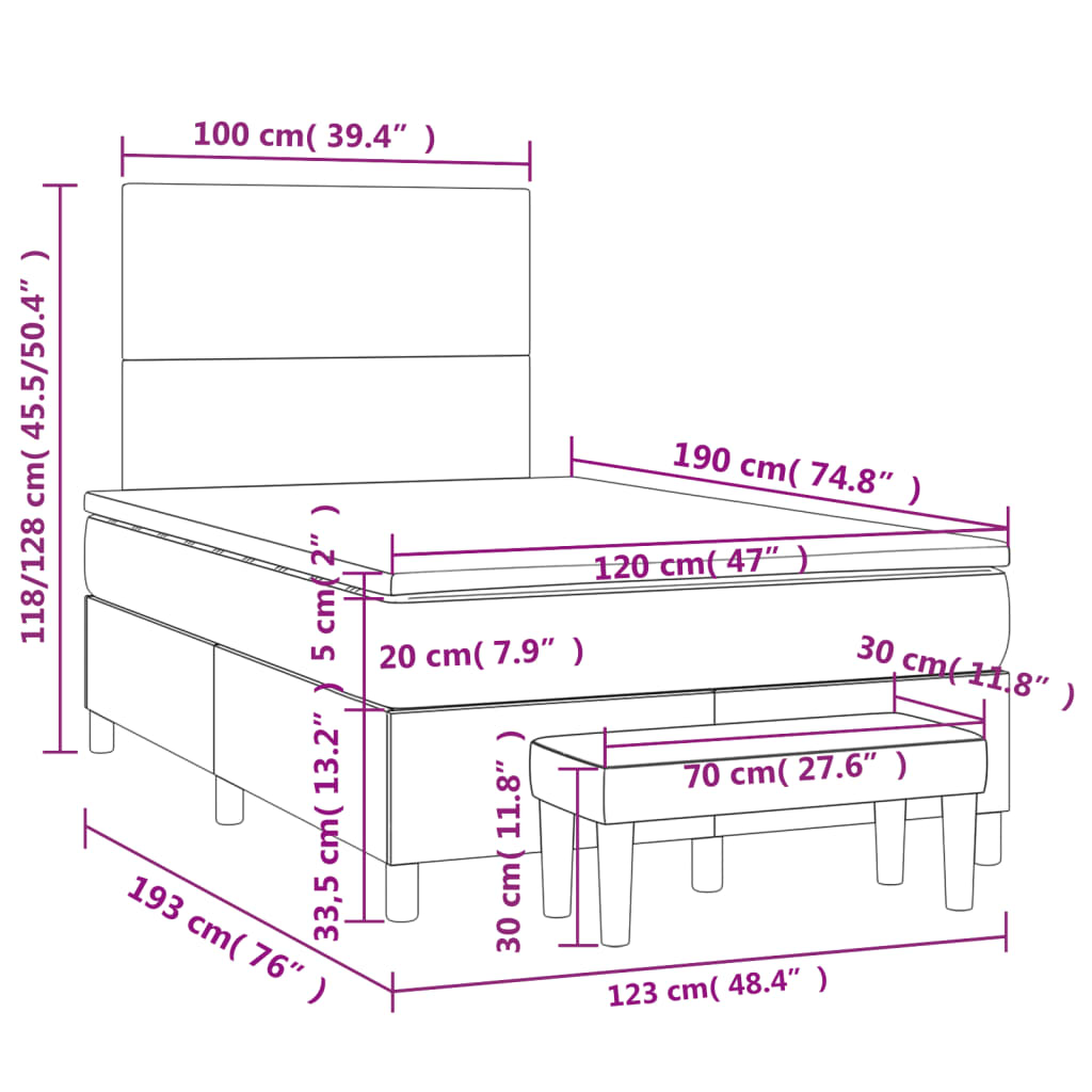 Sommier à lattes de lit avec matelas gris foncé 120x190cm tissu Lits & cadres de lit vidaXL   