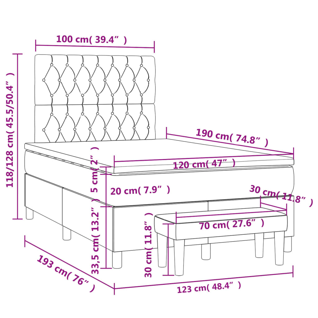 Sommier à lattes de lit avec matelas gris foncé 120x190cm tissu Lits & cadres de lit vidaXL   