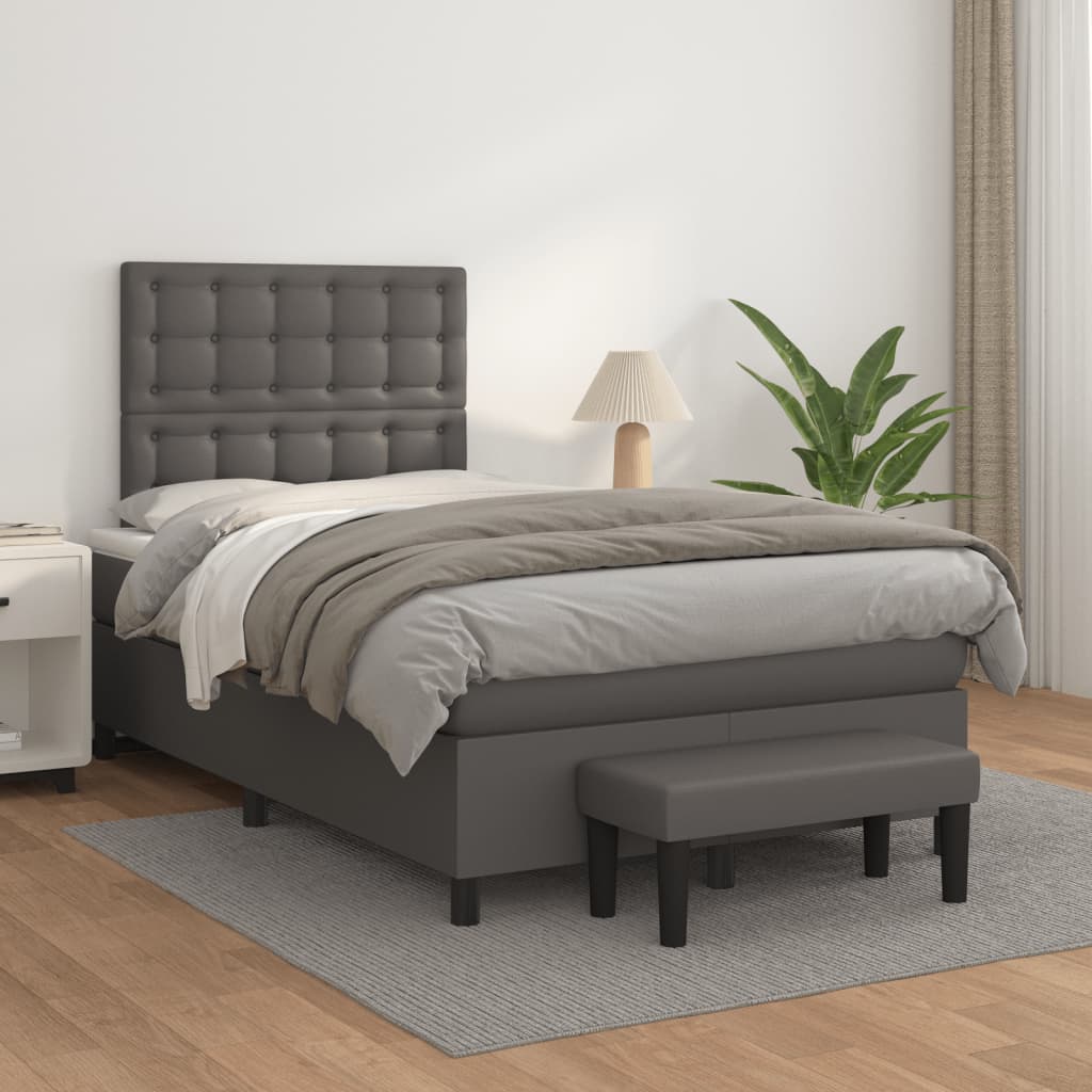 Sommier à lattes de lit avec matelas gris 120x190 cm similicuir Lits & cadres de lit vidaXL   