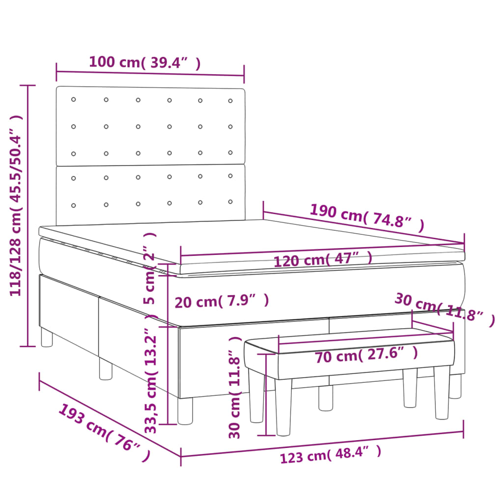 Sommier à lattes de lit avec matelas gris 120x190 cm similicuir Lits & cadres de lit vidaXL   