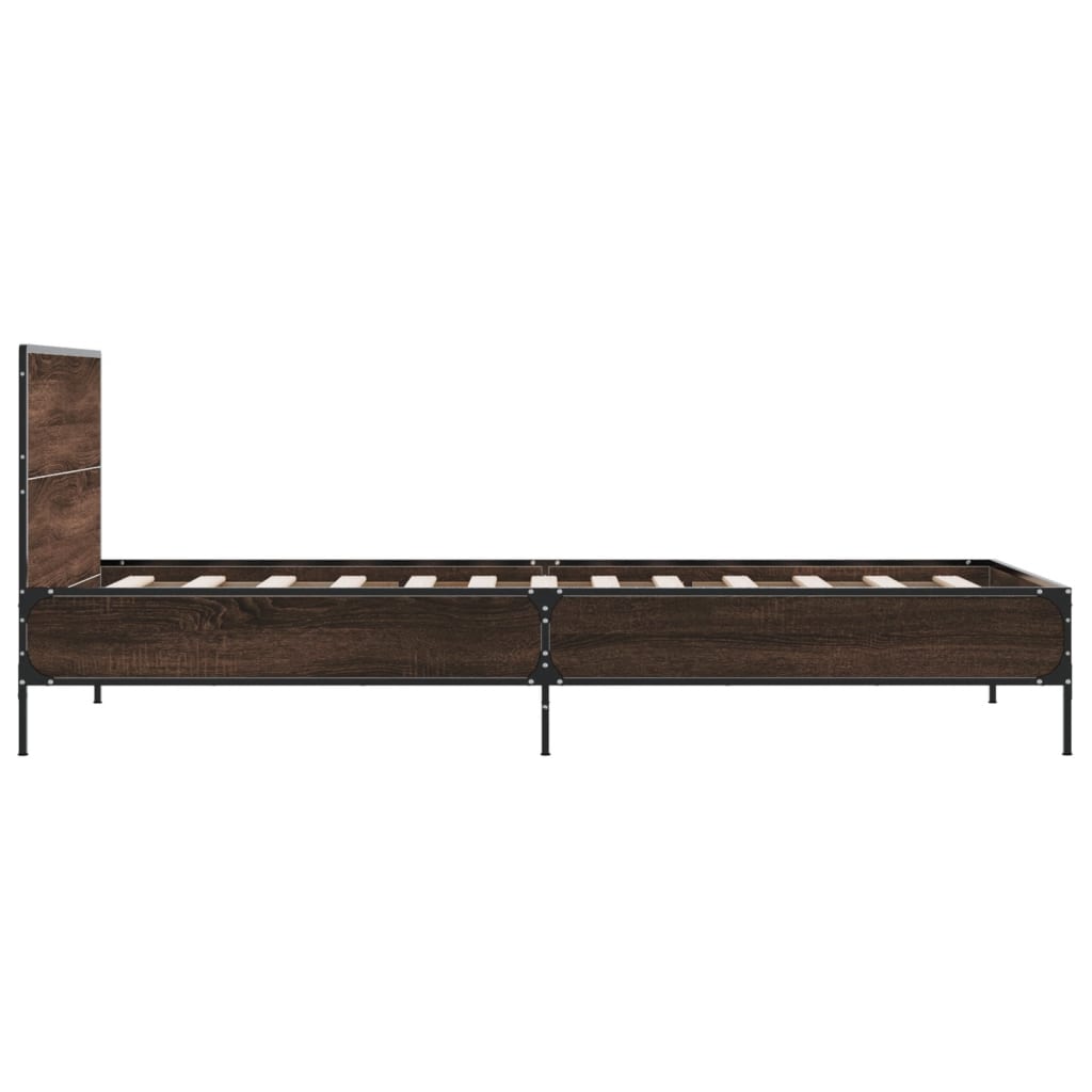 Cadre de lit chêne marron 75x190 cm bois d'ingénierie et métal Lits & cadres de lit vidaXL   