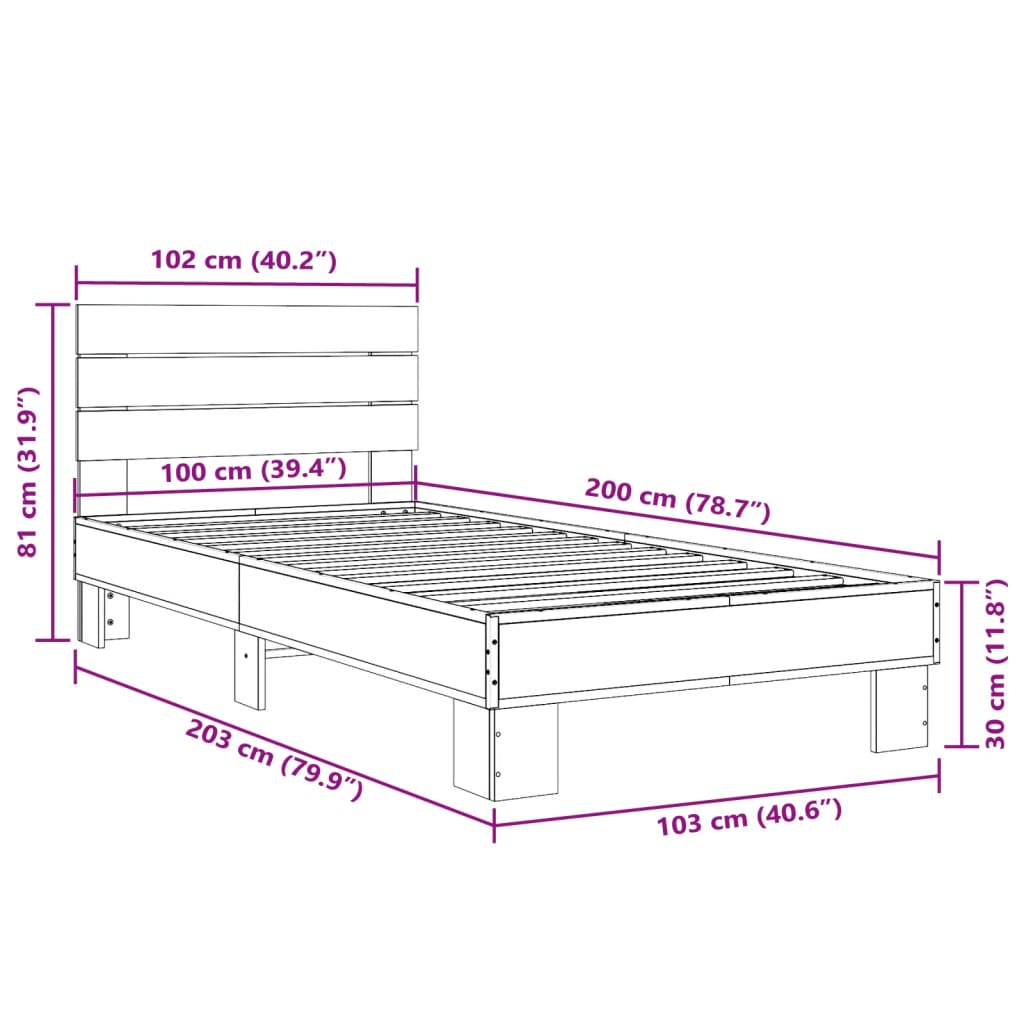 Cadre de lit chêne sonoma 100x200 cm bois d'ingénierie et métal Lits & cadres de lit vidaXL   