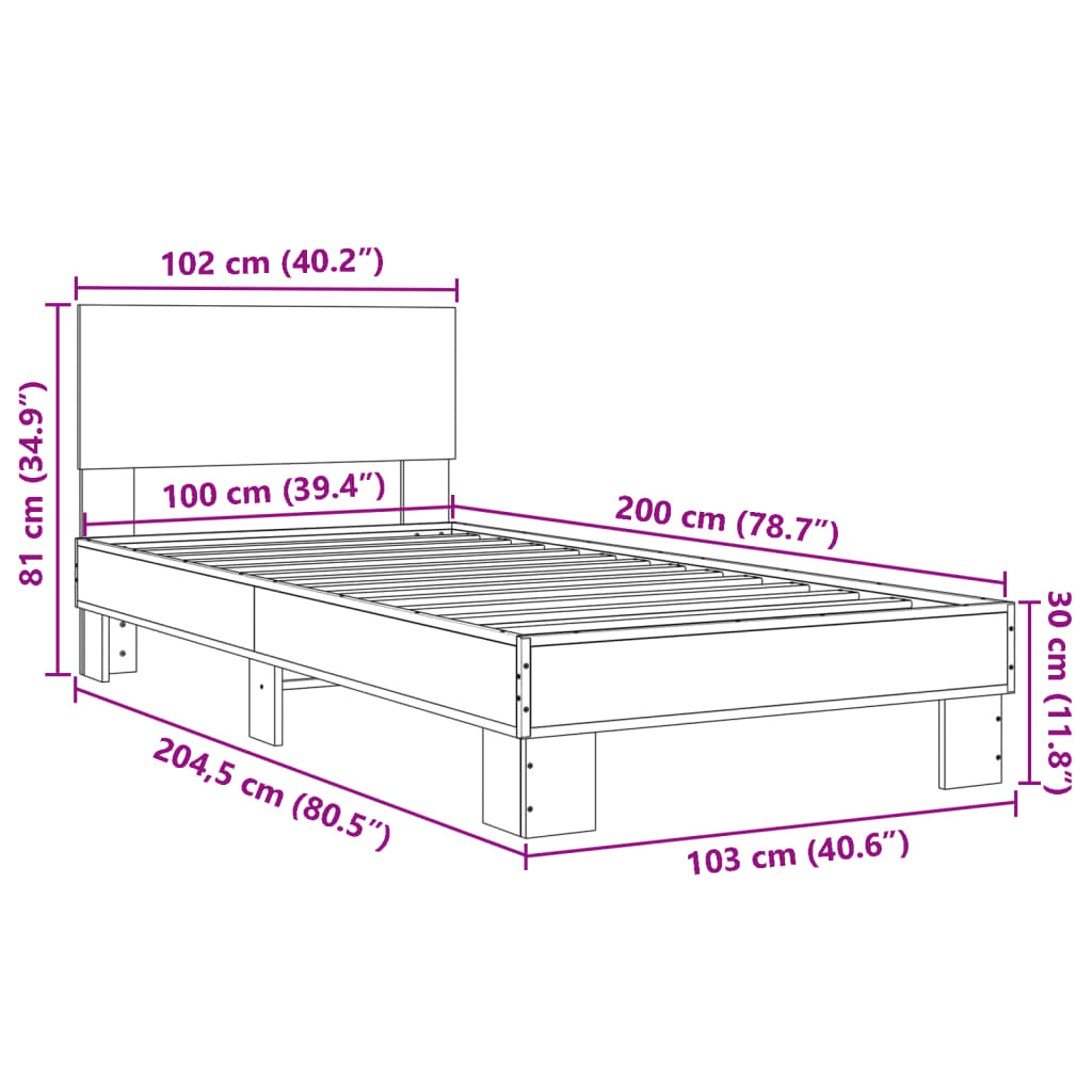 Cadre de lit chêne sonoma 100x200 cm bois d'ingénierie et métal Lits & cadres de lit vidaXL   