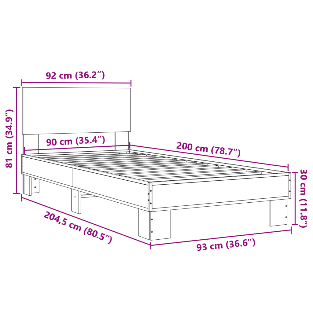 Cadre de lit chêne sonoma 90x200 cm bois d'ingénierie et métal Lits & cadres de lit vidaXL   