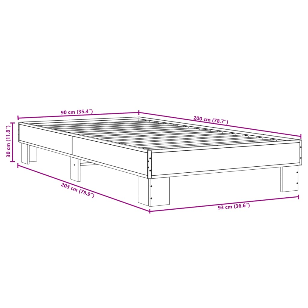 Cadre de lit chêne marron 90x200 cm bois d'ingénierie et métal Lits & cadres de lit vidaXL   