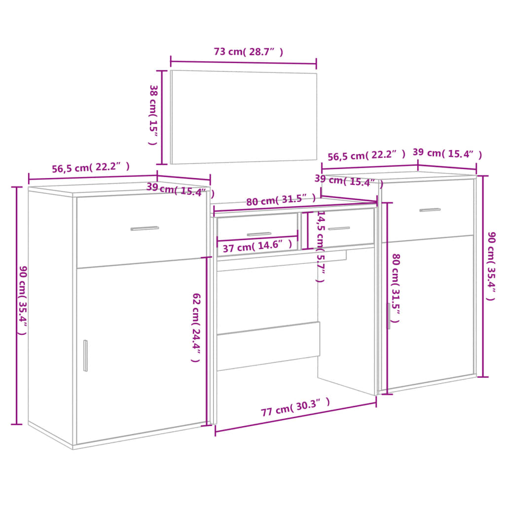 Ensemble de coiffeuse 4 pcs blanc bois d'ingénierie Ensembles de meubles pour chambre vidaXL   