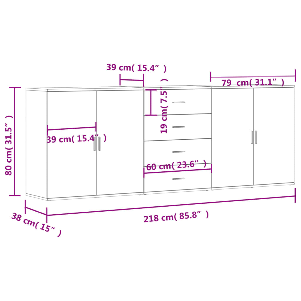 Image Buffets 3 pcs Chêne fumé Bois d'ingénierie | Xios Store SNC vidaXL Xios Store SNC