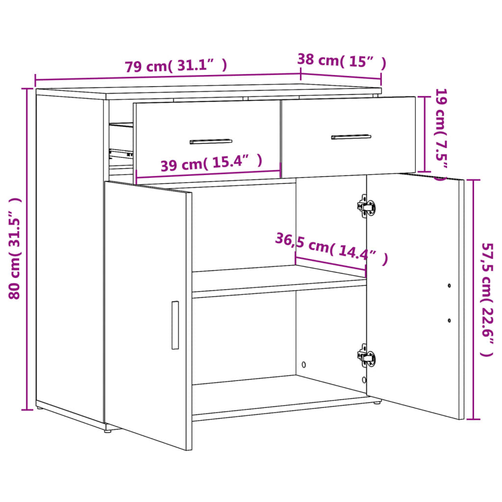 Image Buffets 2 pcs chêne fumé 79x38x80 cm bois d'ingénierie | Xios Store SNC vidaXL Xios Store SNC