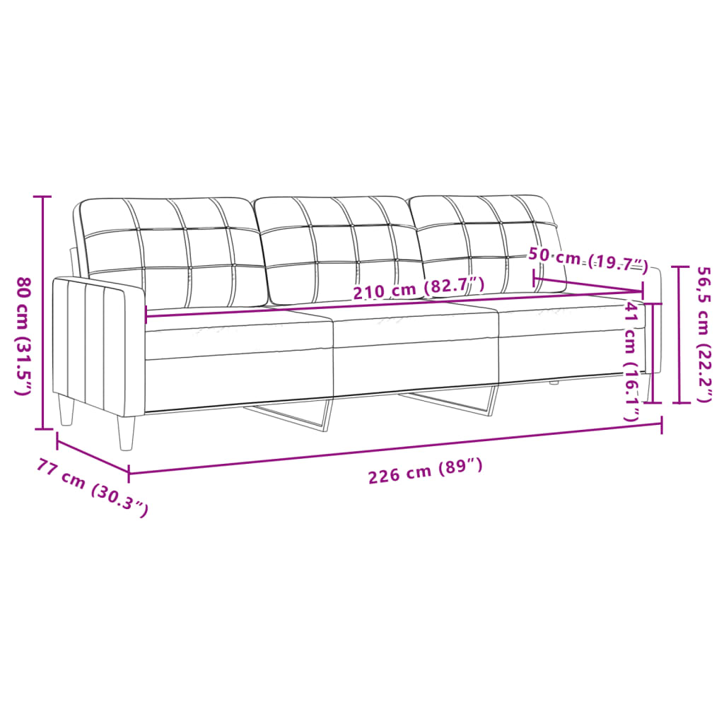 Canapé à 3 places Crème 210 cm Tissu Canapés vidaXL