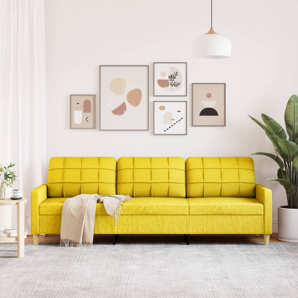 Canapé à 3 places Jaune clair 210 cm Tissu Canapés vidaXL   