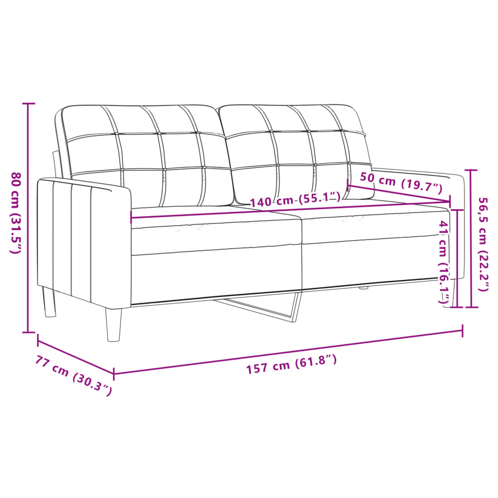 Canapé à 2 places Gris clair 140 cm Velours Canapés vidaXL   