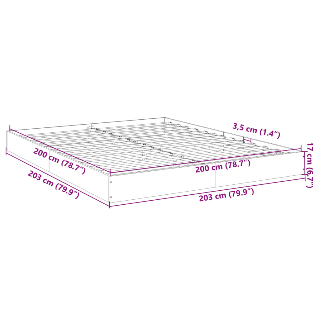 Cadre de lit chêne fumé 200x200 cm bois d'ingénierie Lits & cadres de lit vidaXL   