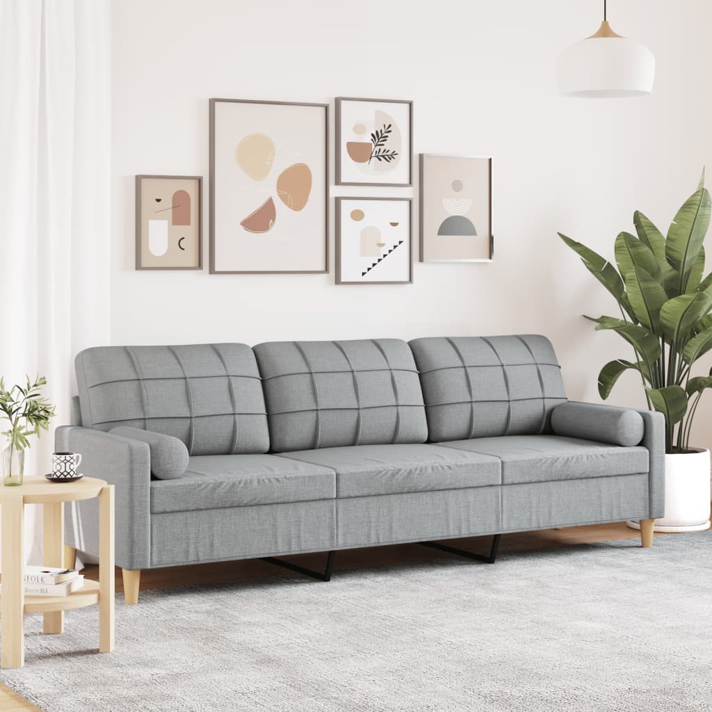 Canapé 3 places avec oreillers gris clair 210 cm tissu Canapés vidaXL   