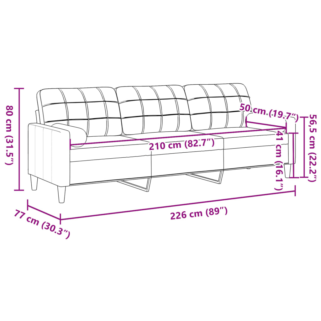 Canapé 3 places avec oreillers gris foncé 210 cm tissu Canapés vidaXL