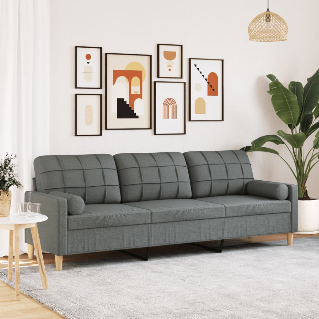 Canapé 3 places avec oreillers gris foncé 210 cm tissu Canapés vidaXL