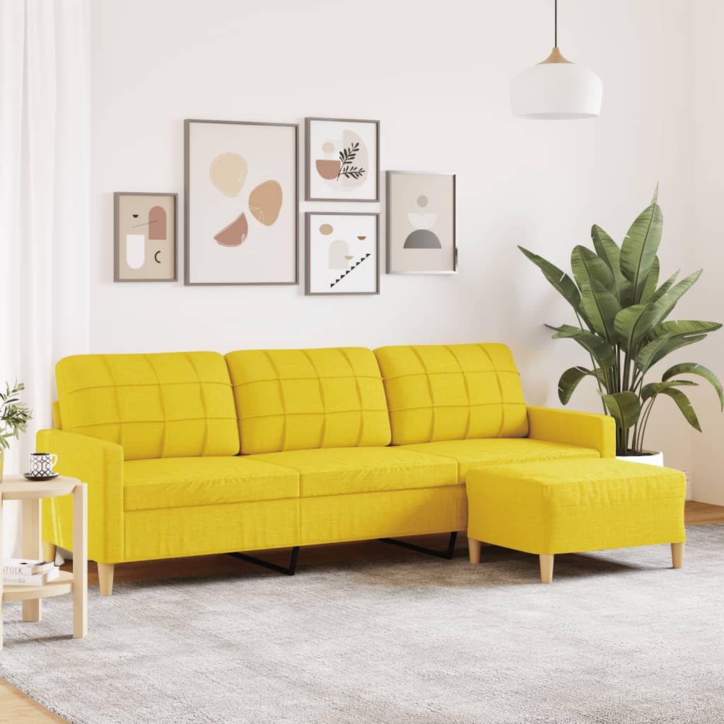 Canapé à 3 places avec repose-pieds Jaune clair 210 cm Tissu Canapés vidaXL   