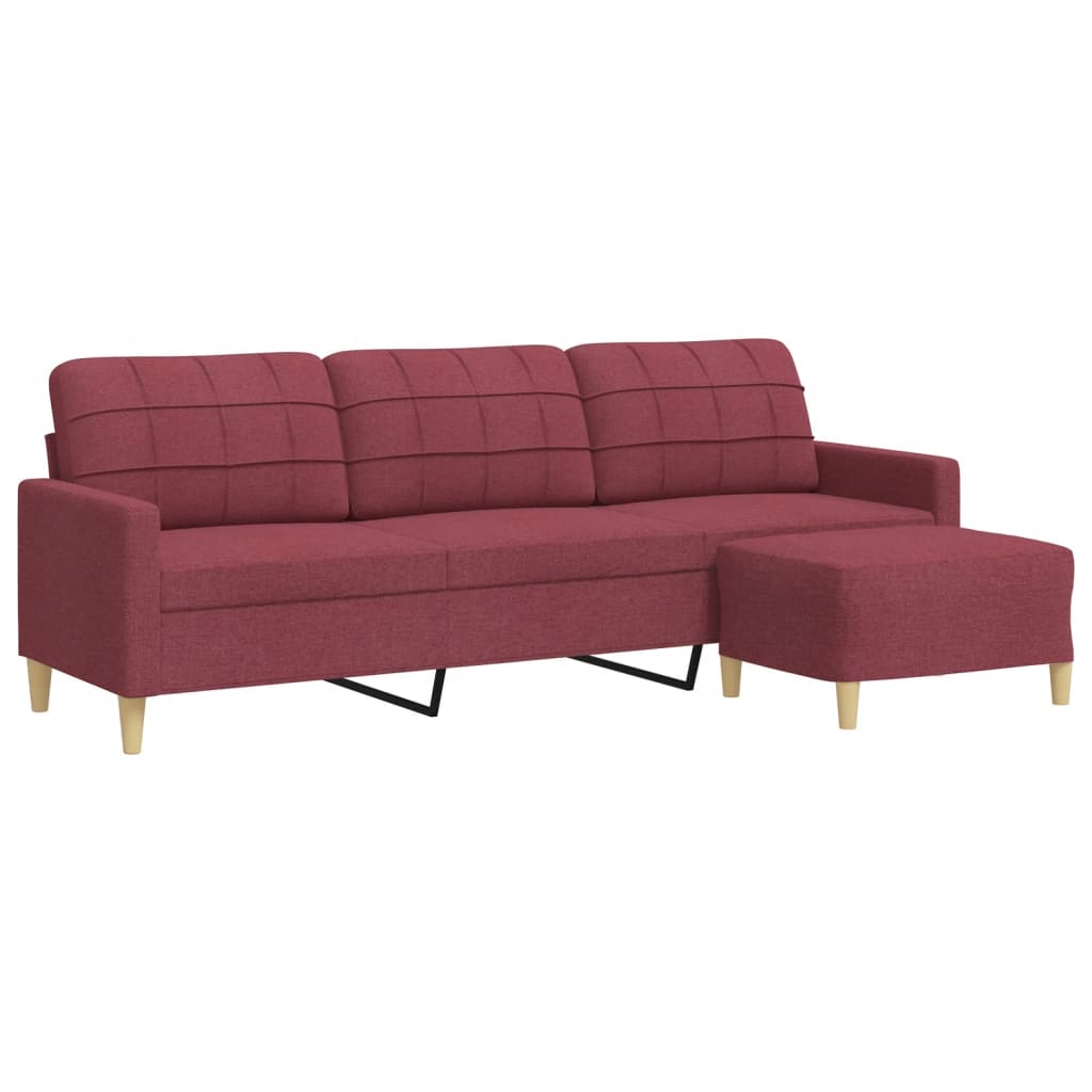 Canapé à 3 places avec repose-pieds Rouge bordeaux 210 cm Tissu Canapés vidaXL   