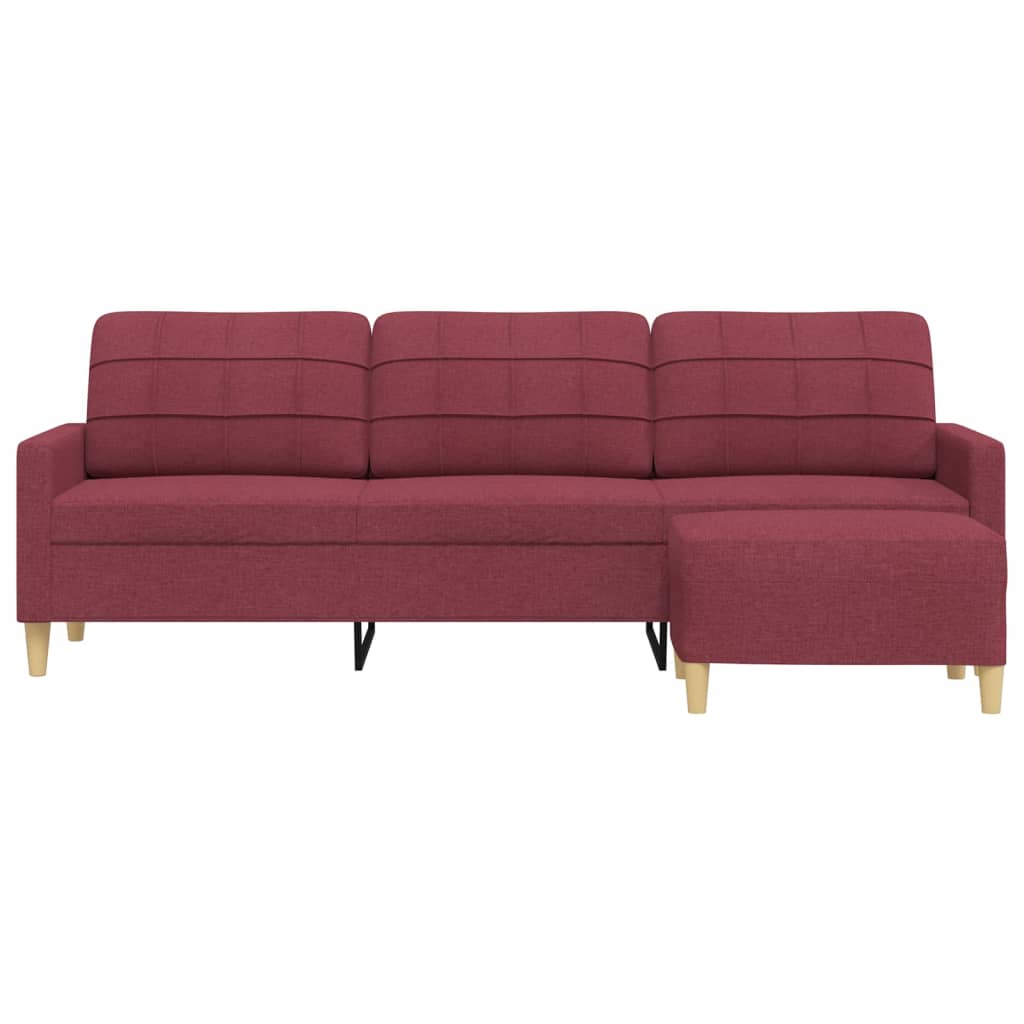 Canapé à 3 places avec repose-pieds Rouge bordeaux 210 cm Tissu Canapés vidaXL   