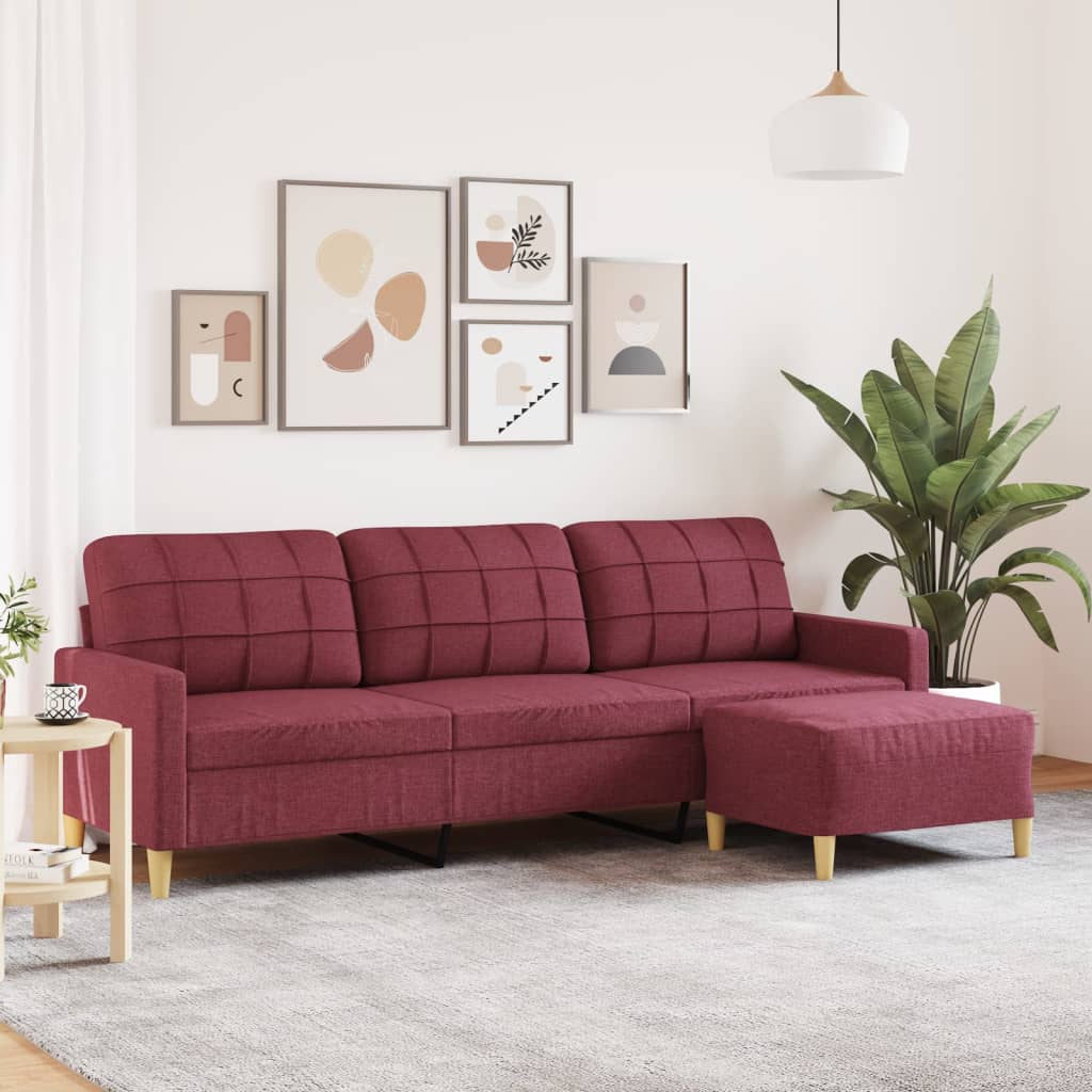 Canapé à 3 places avec repose-pieds Rouge bordeaux 210 cm Tissu Canapés vidaXL   