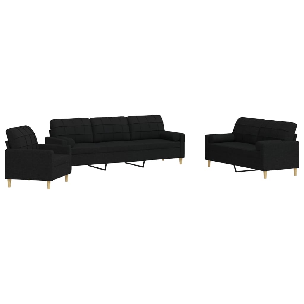 Ensemble de canapés 3 pcs avec coussins décoratifs noir tissu Canapés vidaXL