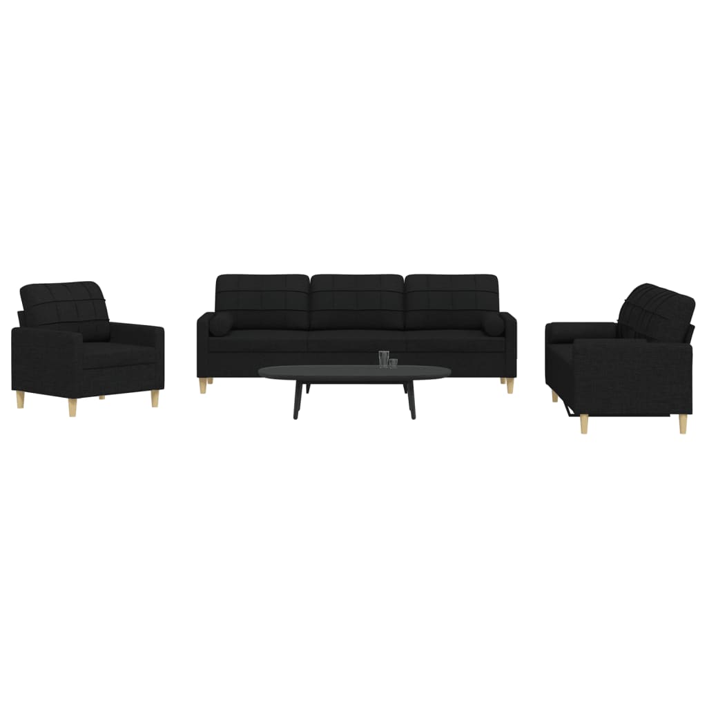 Ensemble de canapés 3 pcs avec coussins décoratifs noir tissu Canapés vidaXL