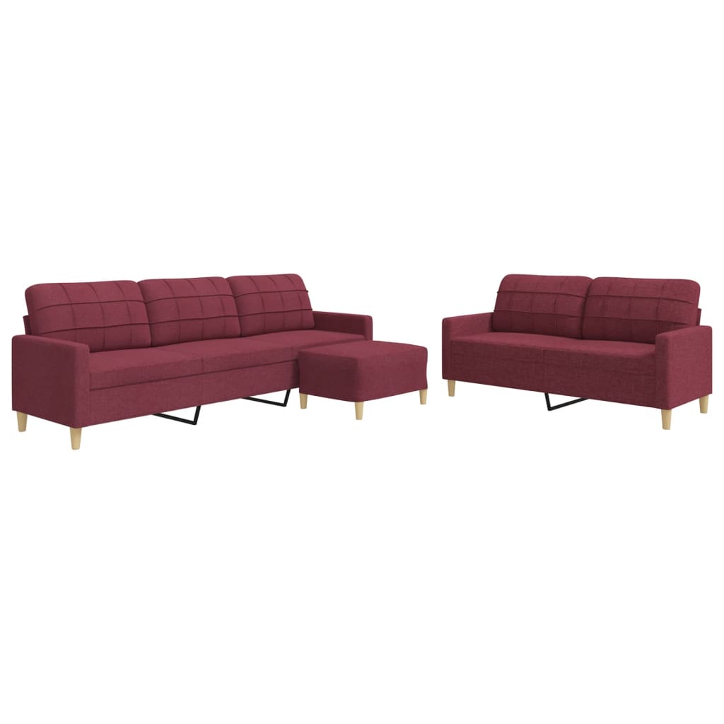 Ensemble de canapés 3 pcs avec repose-pied rouge bordeaux tissu Canapés vidaXL   