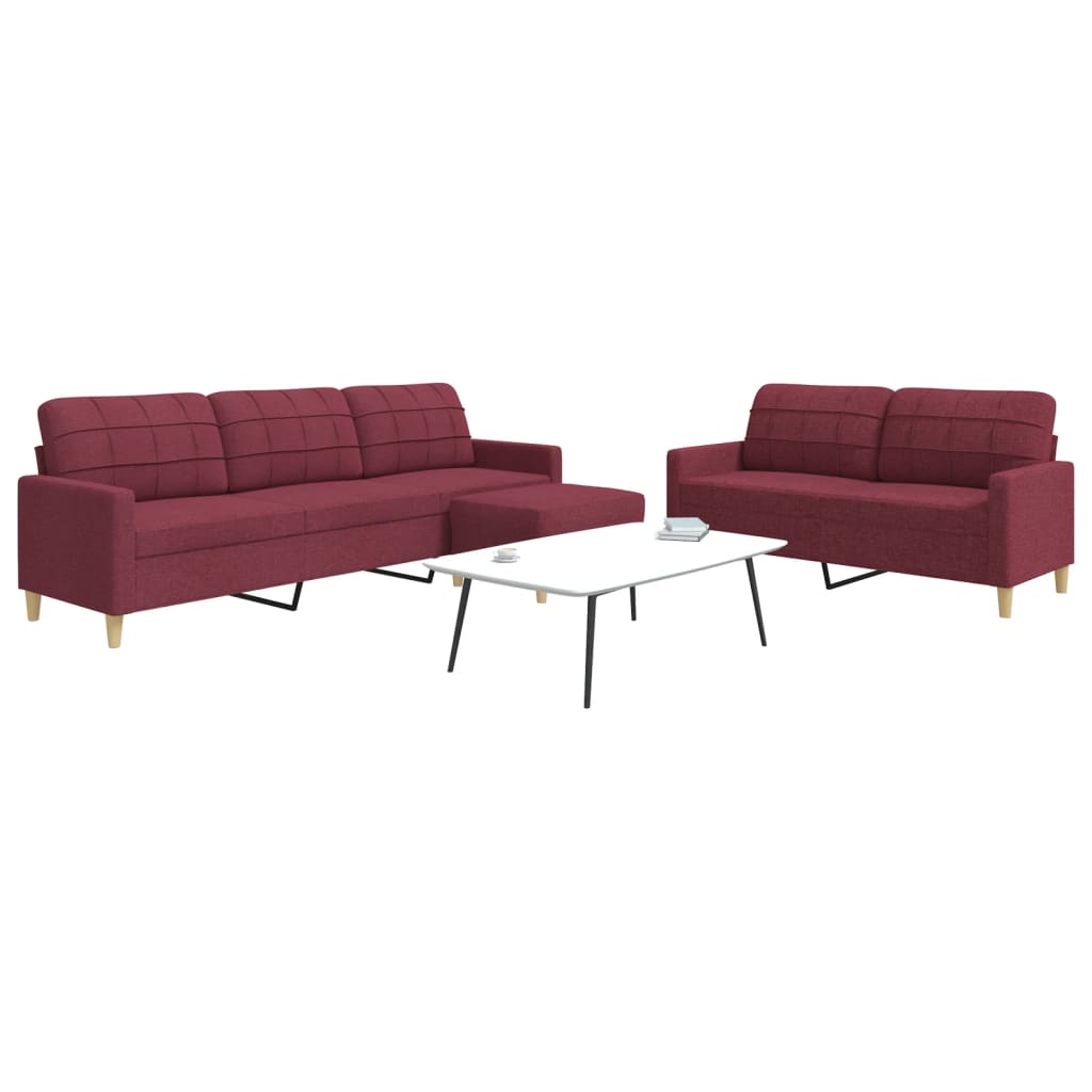 Ensemble de canapés 3 pcs avec repose-pied rouge bordeaux tissu Canapés vidaXL   