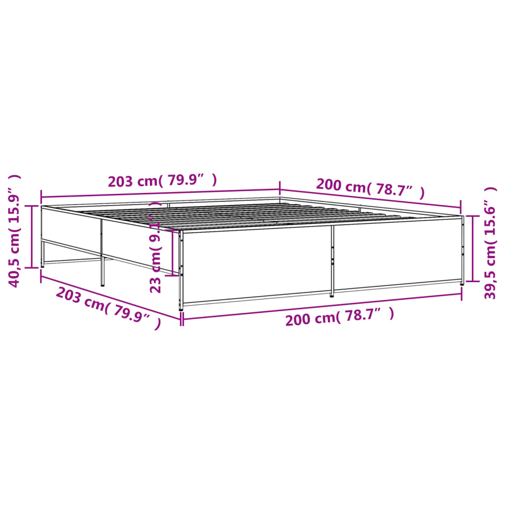 Cadre de lit chêne sonoma 200x200 cm bois d'ingénierie et métal Lits & cadres de lit vidaXL   