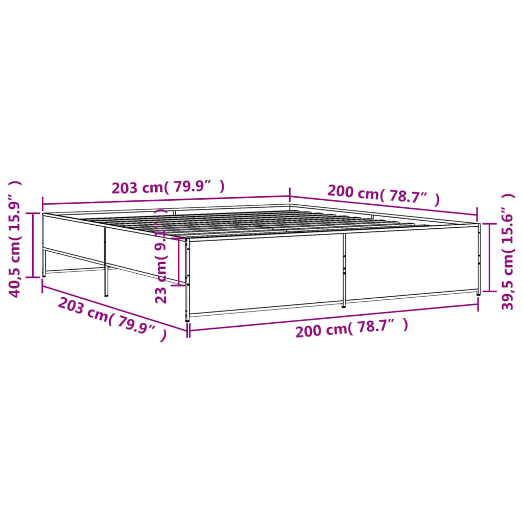 Cadre de lit chêne marron 200x200 cm bois d'ingénierie et métal Lits & cadres de lit vidaXL   