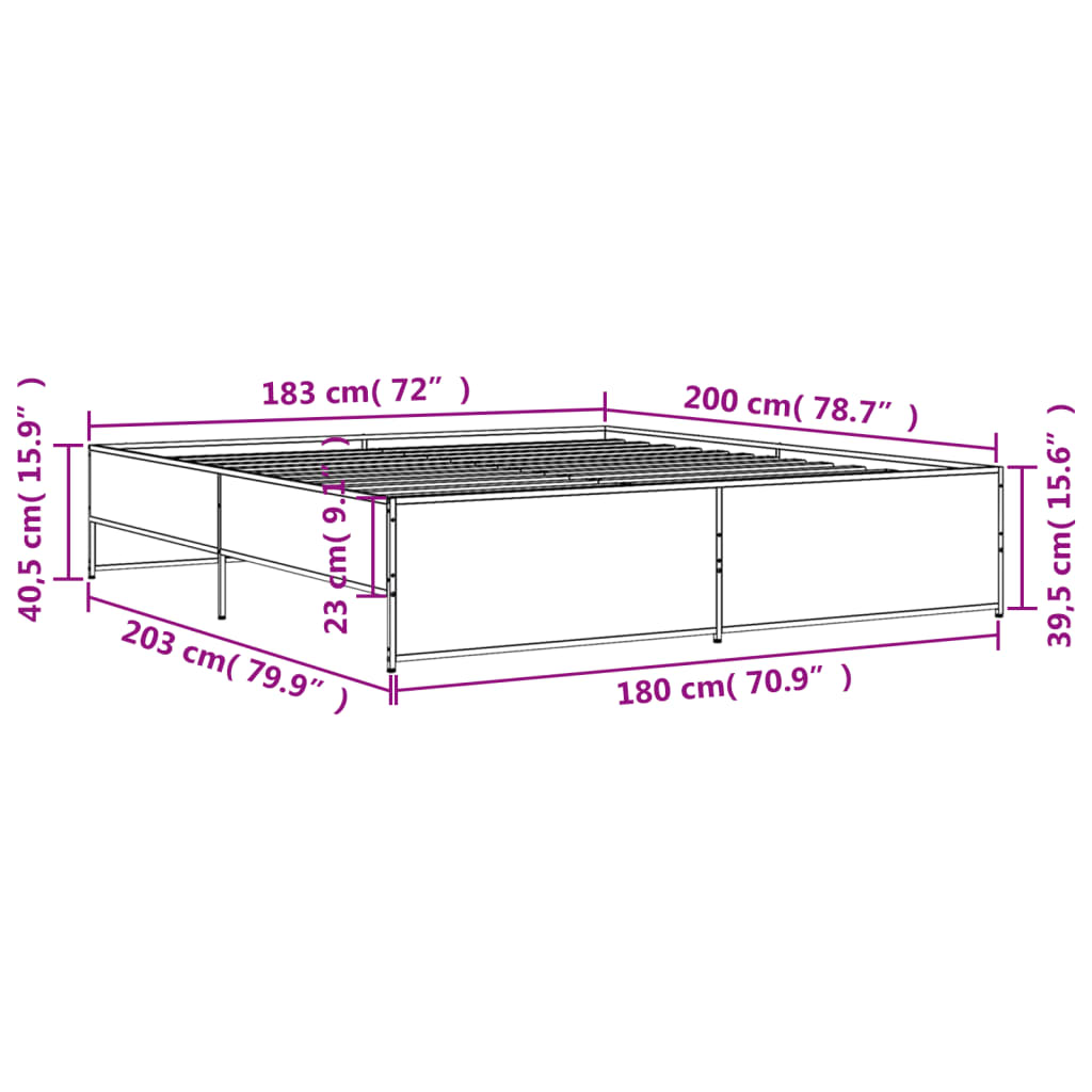 Cadre de lit chêne marron 180x200 cm bois d'ingénierie et métal Lits & cadres de lit vidaXL   