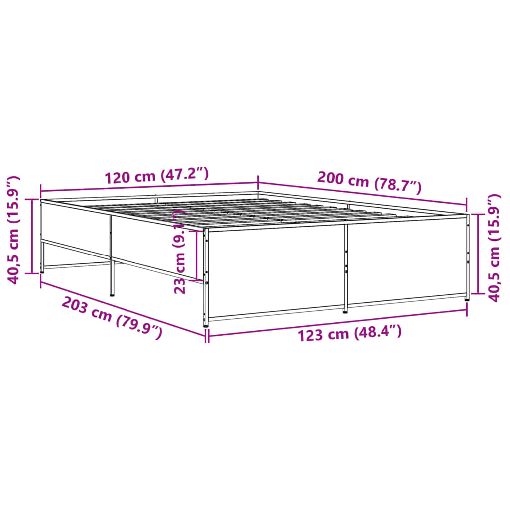 Cadre de lit chêne fumé 120x200 cm bois d'ingénierie et métal Lits & cadres de lit vidaXL   