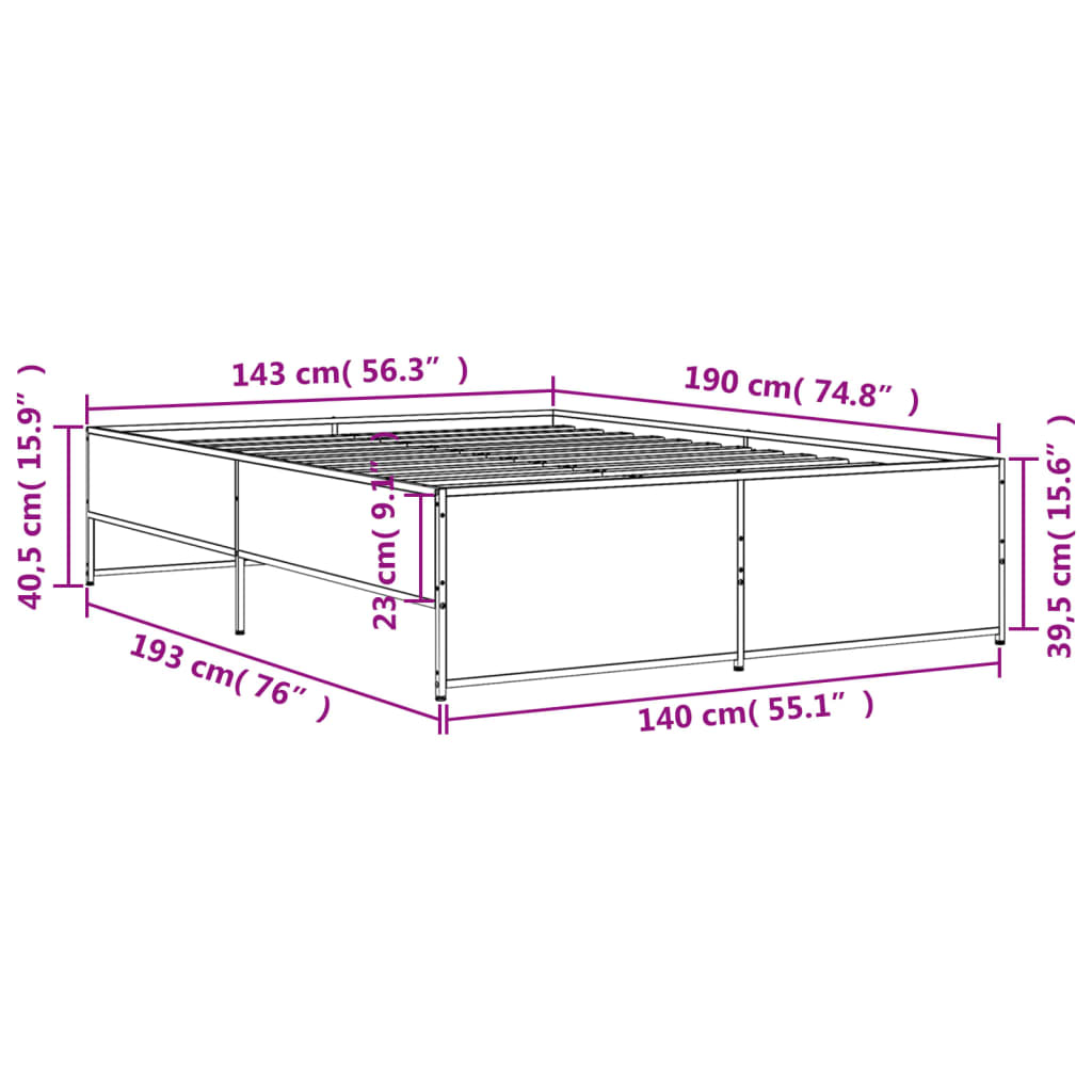 Cadre de lit chêne sonoma 140x190 cm bois d'ingénierie et métal Lits & cadres de lit vidaXL   