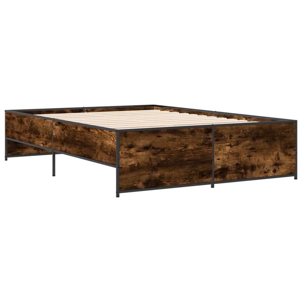 Cadre de lit chêne fumé 140x190 cm bois d'ingénierie et métal Lits & cadres de lit vidaXL   