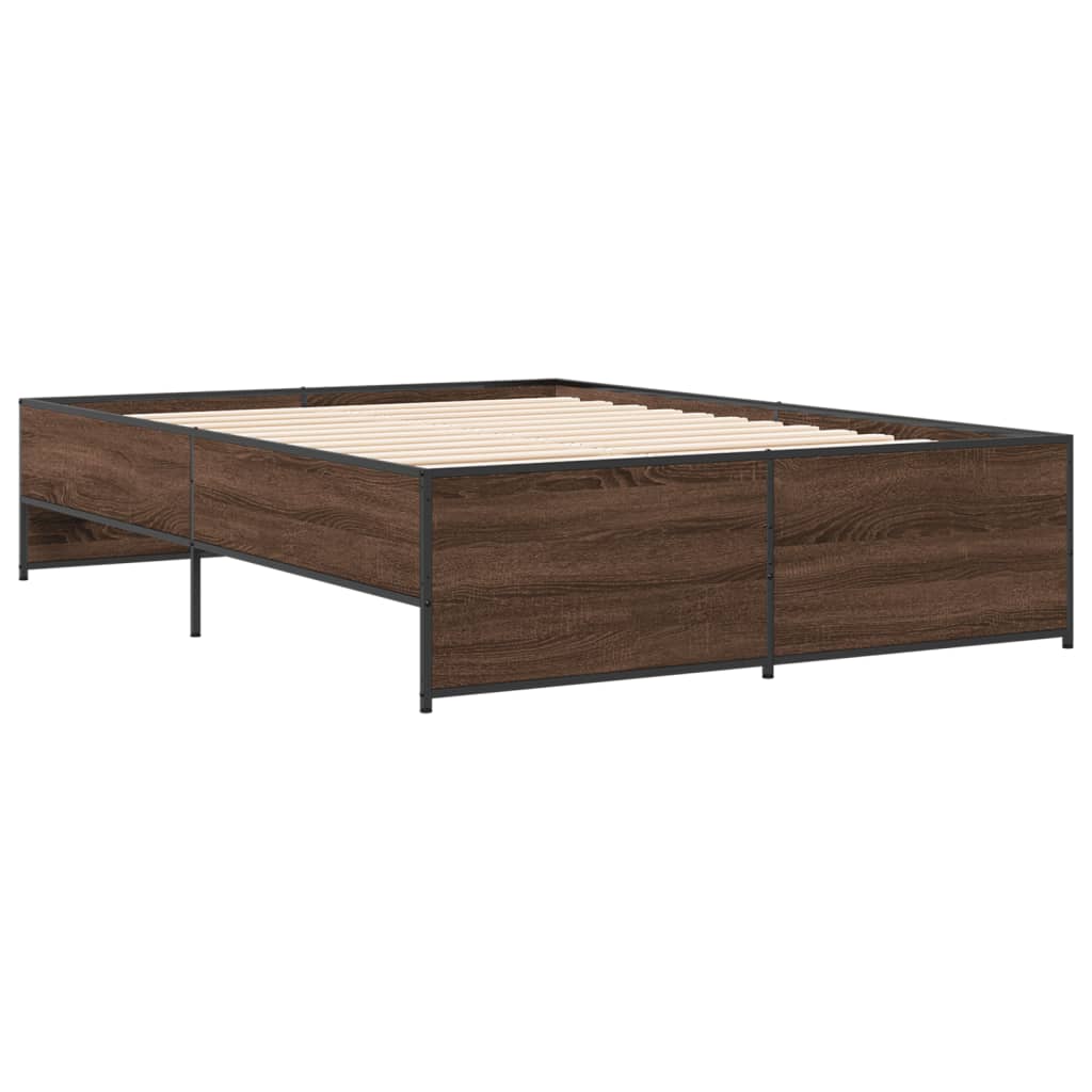 Cadre de lit chêne marron 140x190 cm bois d'ingénierie et métal Lits & cadres de lit vidaXL   