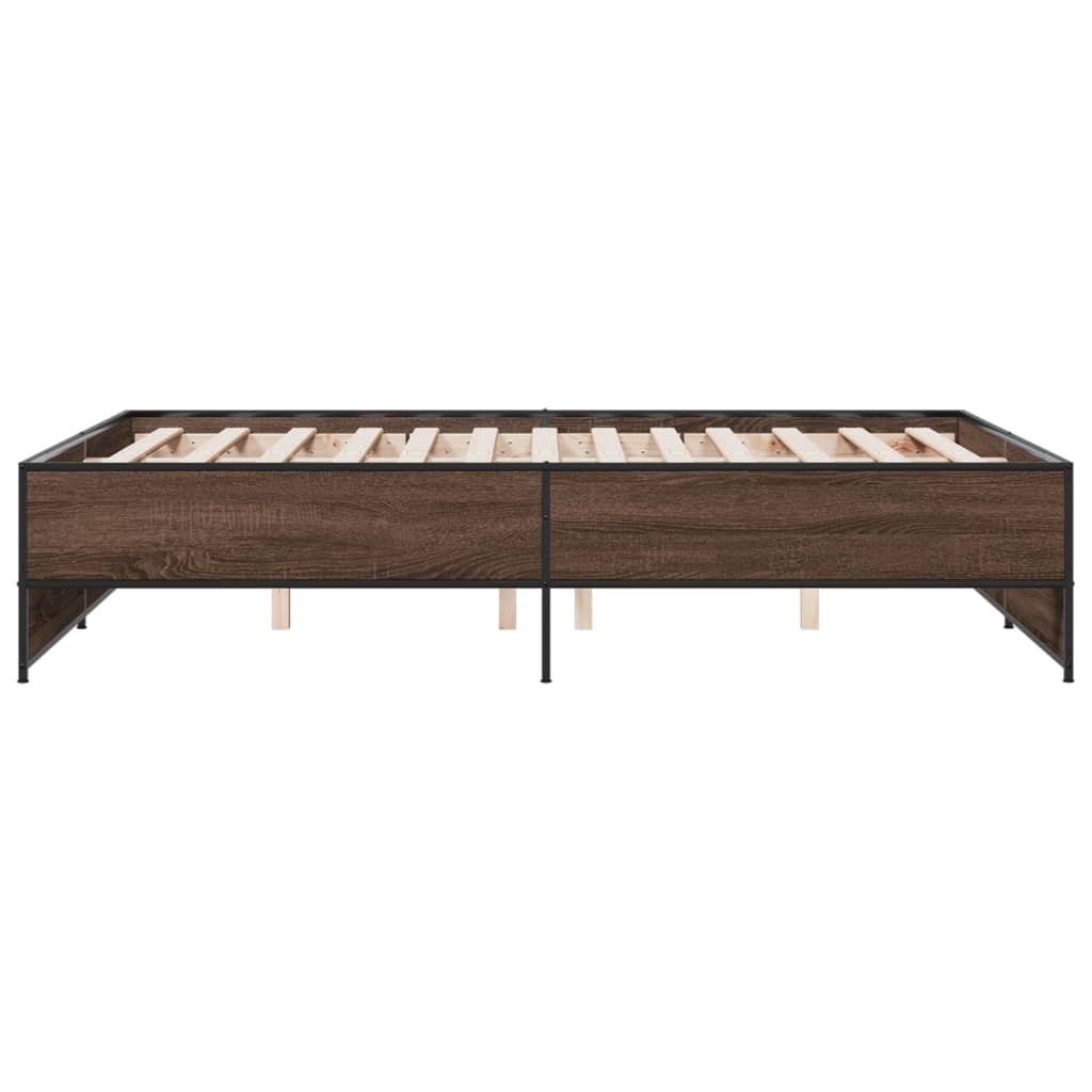 Cadre de lit chêne marron 140x190 cm bois d'ingénierie et métal Lits & cadres de lit vidaXL   