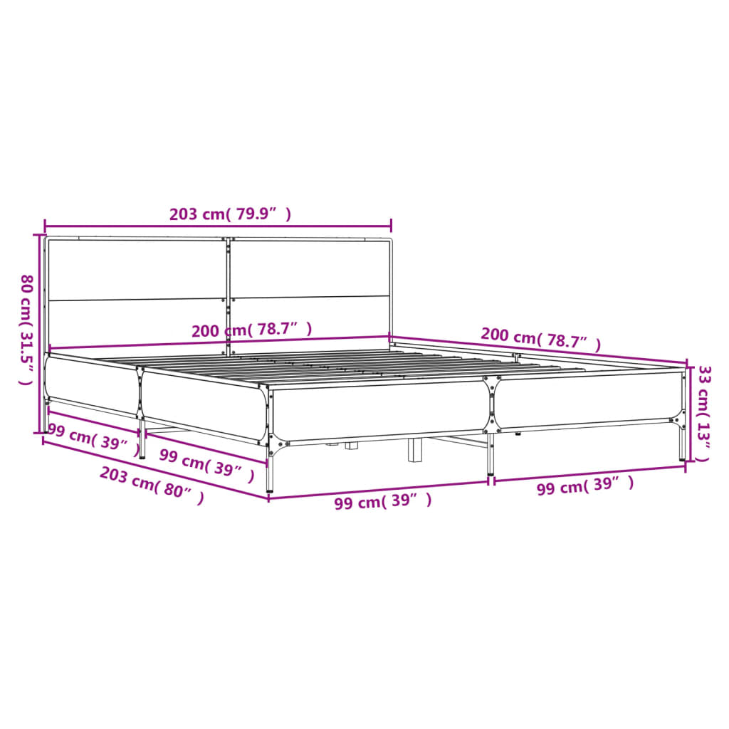 Cadre de lit chêne sonoma 200x200 cm bois d'ingénierie et métal Lits & cadres de lit vidaXL   