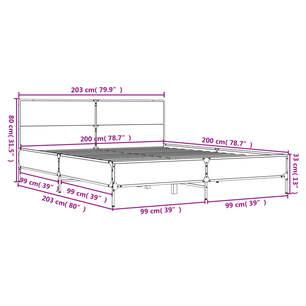 Cadre de lit sonoma gris 200x200 cm bois d'ingénierie et métal Lits & cadres de lit vidaXL   