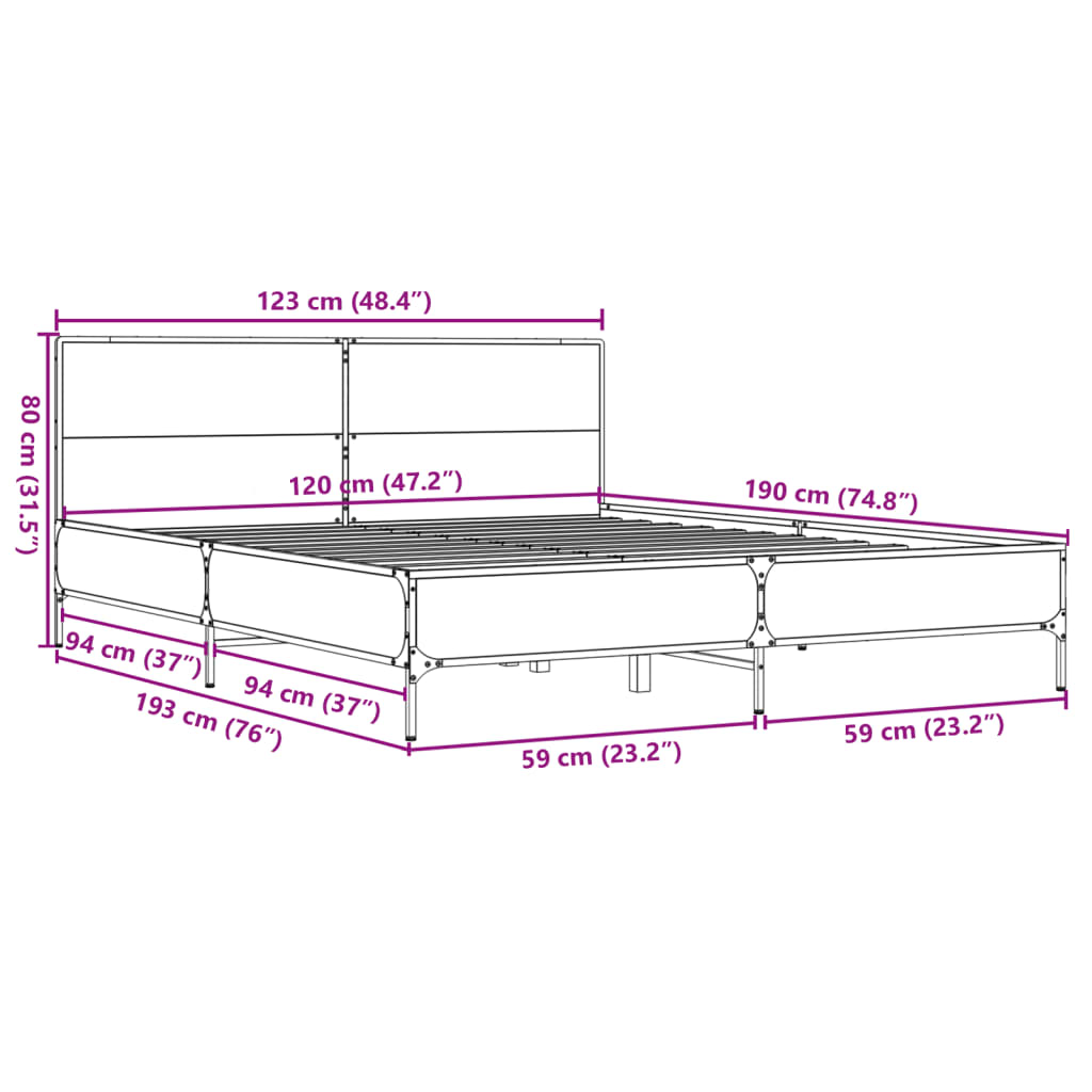 Cadre de lit sonoma gris 120x190 cm bois d'ingénierie et métal Lits & cadres de lit vidaXL   