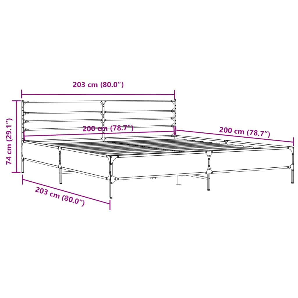 Cadre de lit chêne fumé 200x200 cm bois d'ingénierie et métal Lits & cadres de lit vidaXL   