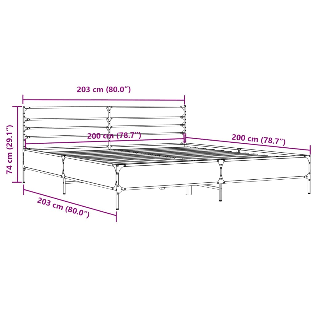 Cadre de lit sonoma gris 200x200 cm bois d'ingénierie et métal Lits & cadres de lit vidaXL   