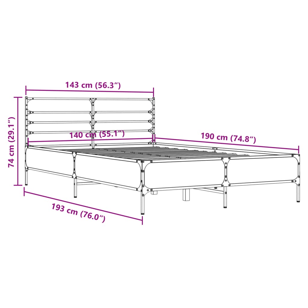 Cadre de lit sonoma gris 140x190 cm bois d'ingénierie et métal Lits & cadres de lit vidaXL   