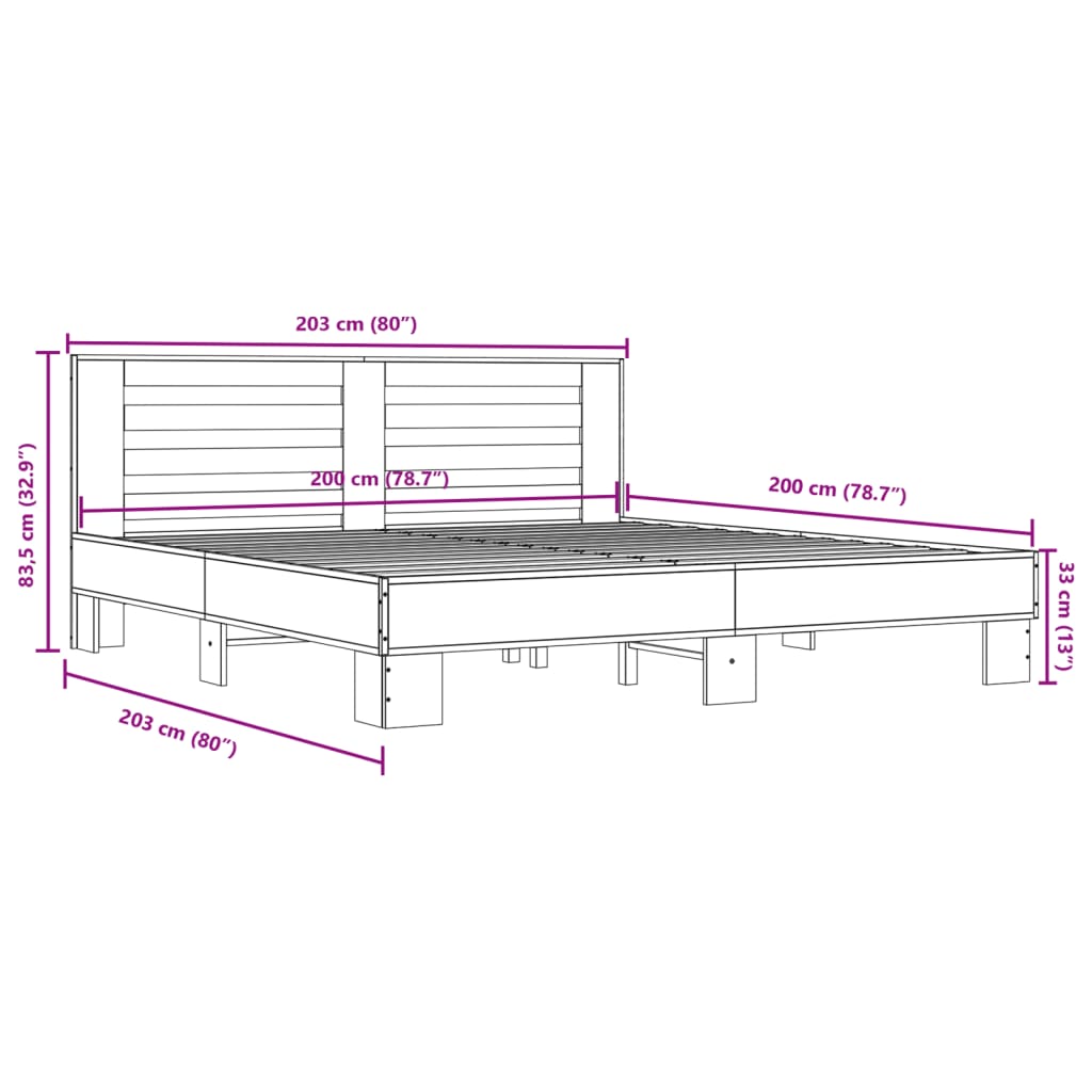 Cadre de lit sonoma gris 200x200 cm bois d'ingénierie et métal Lits & cadres de lit vidaXL   